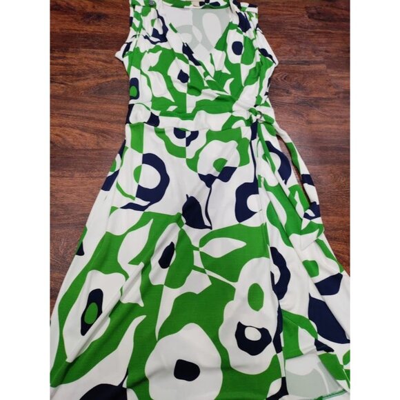 Banana Republic Geometric Preppy Twee Knee Length Wrap Dress Green/White Large - Picture 8 of 13